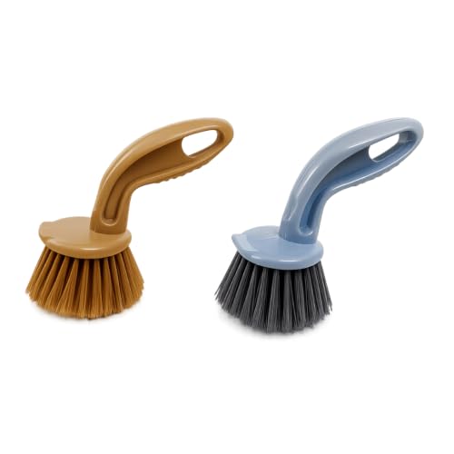 Image of KWEL Kitchen & Bathroom Cleaning Brush | Plastic Sink Scrub Brush for Wash Basin, Tiles, Countertops & Dishes | Strong Bristles | Pack of 2 | Multicolor