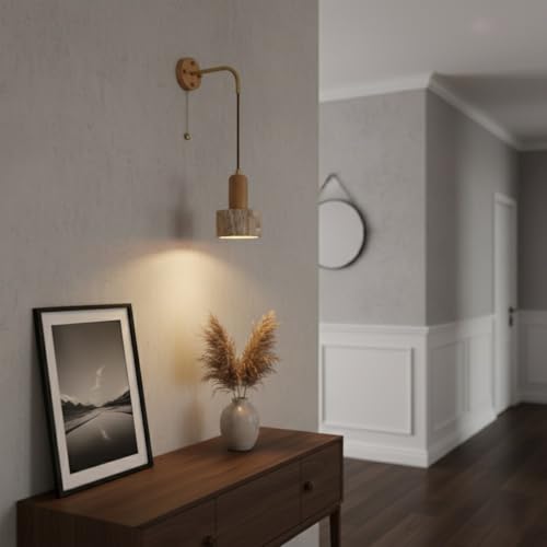 Lámpara de travertino para evitar la fatiga visual, aplique de pared nórdico con madera 7