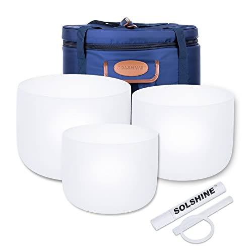 SOLSHINE 3PCS Crystal Singing Bowl Set 8 9 10 inch E G F Chakra Tuned With Singing Bowl Mallet Suede Strikers and O-rings
