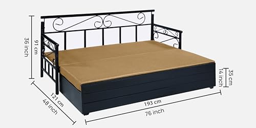 Image of 3 Seater Metal Sofa Cum Bed with Hydraulic Storage | Single Size Sofa Cuma Bed | 3 Seater Sofa Set, Metal Sofa Set for Living Room (Camel, Single Size (76 inch x 48 inch))