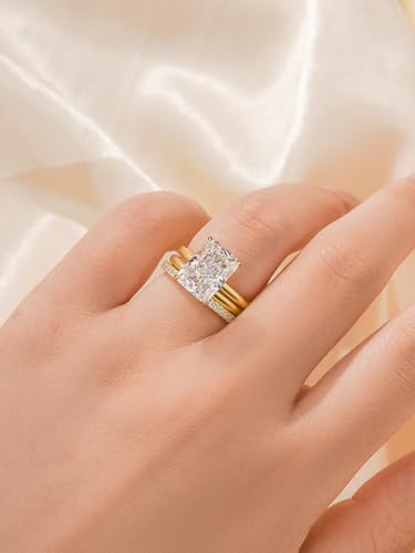 4.5CT Radiant Cut 3-Piece Wedding Ring Set for Women, Sterling Silver Cubic Zirconia Engagement Ring with Matching Bands, 5A Simulated Diamond Bridal Jewelry3