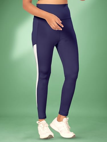 Image of Women's Polyester Blend Yoga Pants with High Rise Waist Stretch Fit Design Side Patti Slim Fit Style and Standard Length | Workout Track Pants | Joggers for GymRunning | Sports Top