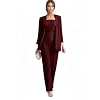 3 Pieces Chiffon Lace Mother of The Bride Pant Suits for Wedding Formal Grandmother Pantsuit Outfits with Jacket