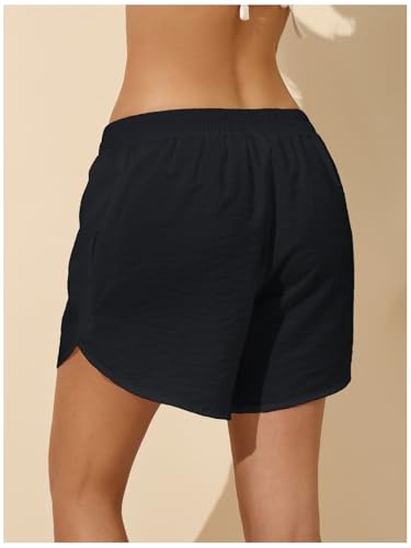 MakeMeChic Women's Drawstring Waist Bikini Cover Up Solid See Through Split Hem Beach Cover Up Shorts4