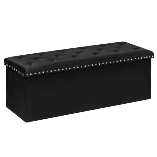 Image of Bonlife Velvet Ottoman with Storage,Extra Large Storage Box with Lids,Folding Bench Seat,Footstool for Living Room,Bedroom,Corridor,Black,110X40X40cm