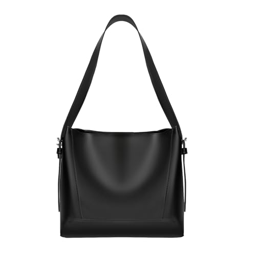 BOAWHNTR Black Handbag, Sleek and Soft Faux Leather, Sturdy Top Handles & Adjustable Strap, Spacious and Stylish Everyday Shoulder Bag Zipped with Additional Pockets, Ideal for Work or Dinner Out