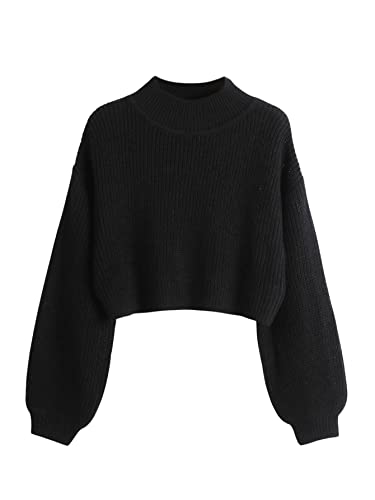 SweatyRocks Women's Long Sleeve Mock Neck Cropped Sweater Drop