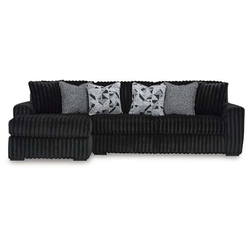 Image of Signature Design by Ashley Midnight-Madness 2-Piece Sectional Sofa with Chaise, Faux Wood Finish Accent Legs, Fabric Upholstery, 120 inch W x 65 inch D x 40 inch H, Black
