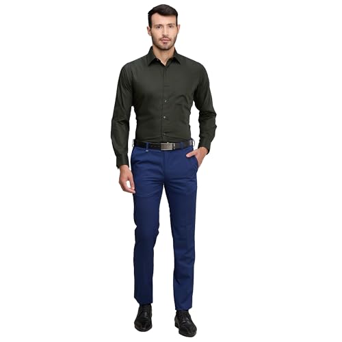 Image of Raymond Men's Slim Fit Solid Pattern Pure Cotton Full Sleeve Semi Cut Away Collar Formal Shirt