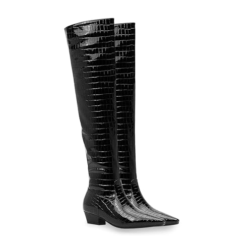 Women's Sexy Crocodile Over The Knee High Boots Low Heel Long Fall Boots4