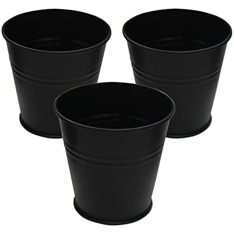 Galvanised Garden Planter Plant Pot by Kingston Tools — Round Metal Flower Pots Home Garden Décor — Gardening Planters Indoor or Outdoor House Design — Capacity: 0.25L, Set of 3 — Black Cover