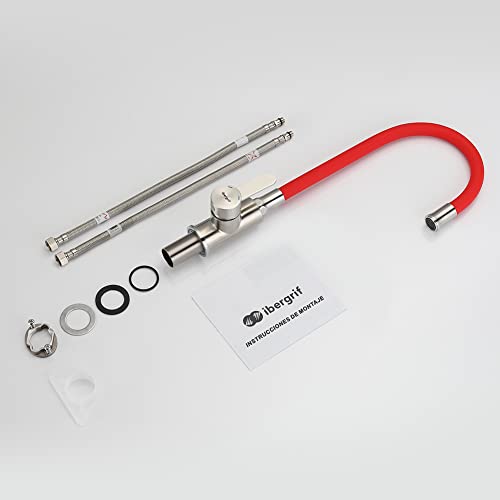 IBERGRIF M22119-1 Einhebel Küchenarmatur, 360° drehbar, Küchenarmatur mit Soft-Touch-Schlauch, Rot