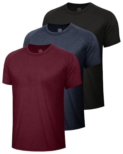 Image of BOOJO 3 Pack Workout Mens Shirts - Quick Dry Causal Moisture Wicking Work Gym Athletic Short Sleeve for Running Sport Lounge