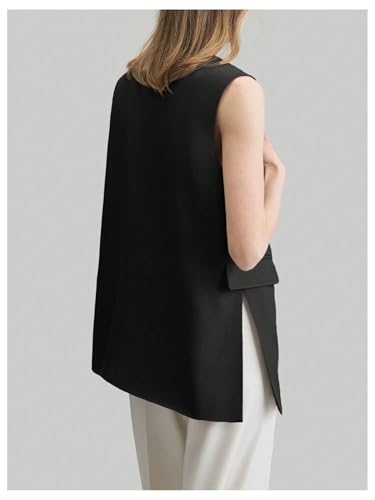 SOLY HUX Women's Sleeveless Blazer Vest Deep V Neck Split Work Office Suit Vest with Pocket2