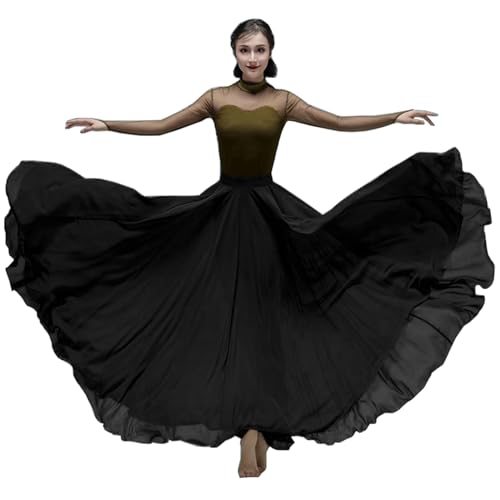 Tlmnu Women'S Lyrical Dance Skirt Gradient Color Chiffon Long Swing Sheer Wrap Skirts For Modern Ballet Performance B1-Black thumb #1