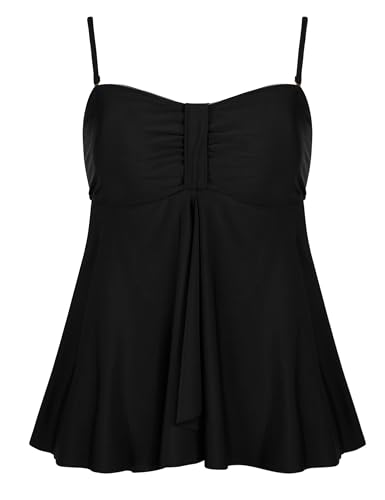 Image of Hilor Women's Flyaway Tankini Top Bandeau Swimsuit Flowy Bathing Suit Tummy Control Swimwear