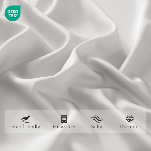ChicView Silk Like Satin Sheets Set, 4 Piece Full Size Grey Bed Sheet Sets - image 4