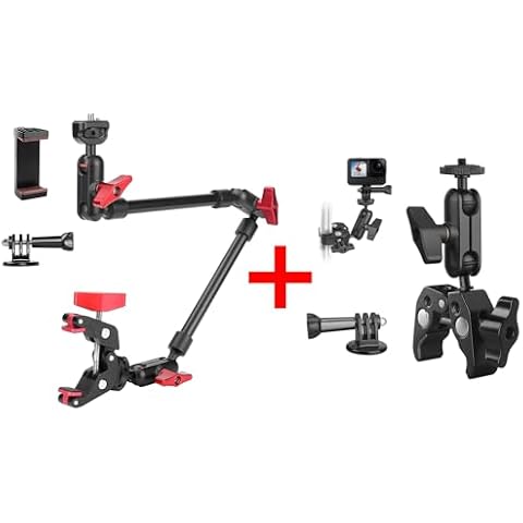 JEBUTU 22in Adjustable Articulating Friction Magic Arm & Super Clamp Camera Clamp Mount 360°Ballhead Magic Arm with 1/4" Screw & Action Camera Mount Adapter Cover