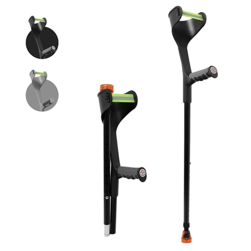 Lot de 2 béquilles pliantes pour adultes, femmes et hommes, légères et réglables en hauteur avec poignée confortable, poignée ergonomique, avec base...