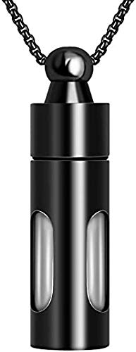 iSnuff Glass Vial Snuff Necklace | Small Snuff Bottle with Stainless Steel Protective Layer | Urn Necklaces for Ashes Capsule Tube Vial Pendant | Airtight Container Holder for Outdoor Travel (Black)