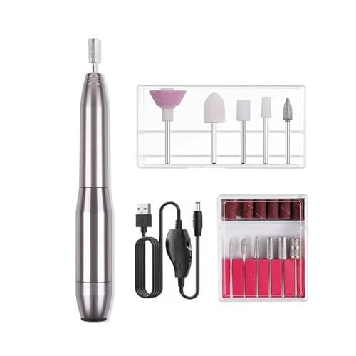 QZXCVH Torno para Uñas, Taladro de uñas eléctrico portátil, Kit de Lima de uñas Profesional eléctrico for acrílico, uñas de Gel para Principiantes Tecnología de Uñas(Sliver)