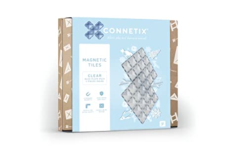 CONNETIX Magnetic Tiles Clear Base Plate Pack, 2 Pieces, Transparent, 30 cm x 30 cm