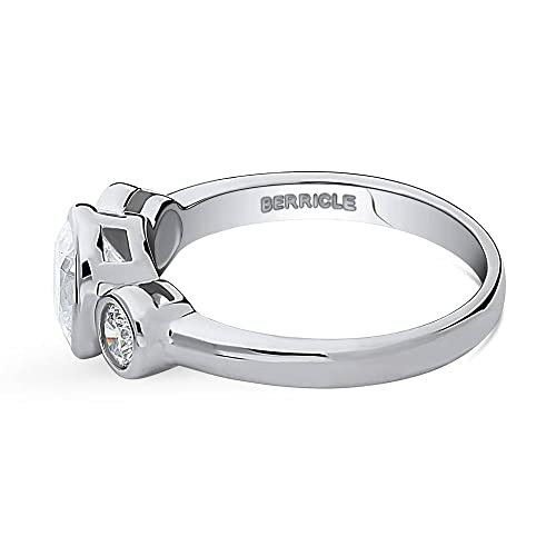 BERRICLE Sterling Silver CZ 3-Stone Wedding Engagement Promise Ring for Her, Bezel Set Cubic Zirconia Ring - Cushion, Pear Cut3