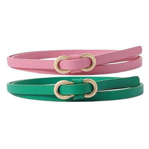 Women's 2 Pack Skinny Belt Faux Leather Buckle Two Piece Fashion Holeless PU Metal Buckle 2025