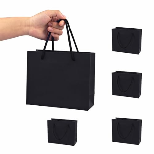 紙袋 手提げ プレゼント 袋 ギフトバッグ 小 引き出物袋 横型 おしゃれ 厚手タイプ 丈夫で耐久性があり 再利用可能 クラフト紙袋 結婚式 包装 パーティー 誕生日 ホワイトデー 贈り物 お土産 クリスマス用ギフトバッグ（18*7*15cm・5枚セット・黒）