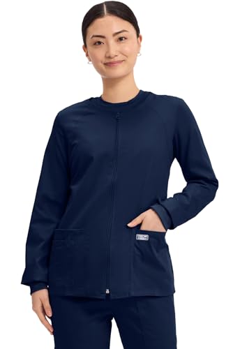 Zip Front Scrub Jackets for Women, Workwear Core Stretch Soft Brushed Twill Plus Size 4315, 4XL, Navy