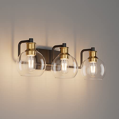 Tipace Black & Gold Vintage Bathroom Vanity Light Fixtures Over Mirror Glass Globe 3 Lights Industrial Vanity Lights Farmhouse Bath Lighting(Exclude Bulb) #TOP1