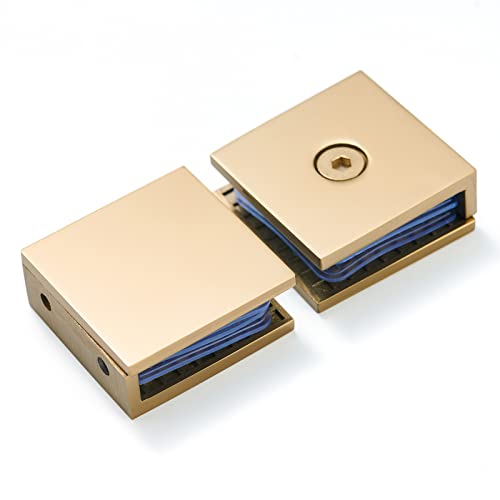 Ranbo Square Frameless Glass Clamp Connector/Shower Door Fixed Panel/Wall-to-Glass Corner Clamp,304 Stainless Steel,for 5/16" - 1/2" (8-12 mm) Thickness Glass,2 PC,Gold