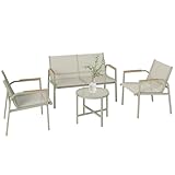 Outsunny Salon de Jardin 4 Pièces en Textilène, Ensemble de Terrasse avec Canapé 2 Places, 2 Fauteuils et Table Basse en Verre Trempé, Mobilier de Jardin pour Balcon ou Piscine, Vert