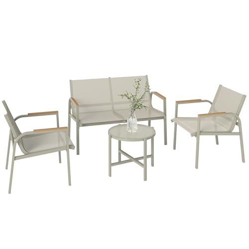 Outsunny Gartenmöbel Set wetterfest Metall Sitzgruppe für 4 Personen Gartenlounge mit 2er-Sofa 2 Sesseln Beistelltisch Outdoor Balkonmöbel-Set Terrassenmöbel für Garten Balkon Grün