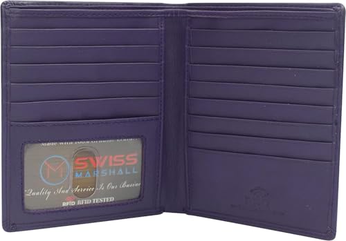 RFID Men's Slim Bifold Hipster Premium Leather Euro Wallet (Purple)