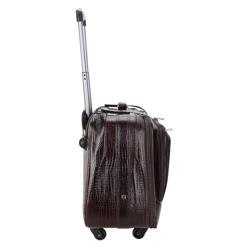Steve Johnson Pure Leather 20-Inch Cabin Trolley Bag with Laptop Compartment - 4-Wheel Small Trolley Suitcase for Travel - Professional Cabin Luggage (Brown Croco)
