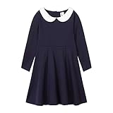 [LSMUDKINGDOM] 長袖 ワンピース 子供 女の子 白襟 入学式 卒業式 フォーマル スーツ ワンピース キッズ 紺色 ネイビー 120