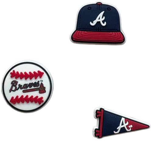 FOCO Atlanta Braves 3 Pack Shoe Decoration Charms Officially Licensed Clip On Footwear Accessories Great Gift for Fans