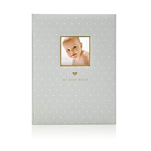 Little Blossoms Baby Keepsake Book, Baby Photo Album, Baby Memory Book, Gender-Neutral Gray Polka Dot