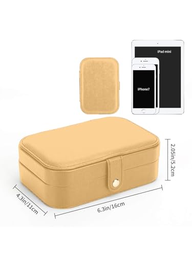 Image of Cortina Jewellery Organiser PU Leather Zipper | Portable Storage Box Case with Dividers | Container for Rings, Earrings, Necklace Home Organizer - Yellow