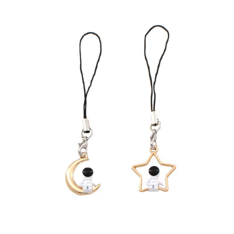 COLORFUL BLING Kawaii Cute Astronaut Space Star Moon USB Stick Lanyard Charm Set Aesthetics Mobile Phone Charm Lanyard Rope Keychain Backpack Chain Girl Women's Gift-A 2PCS