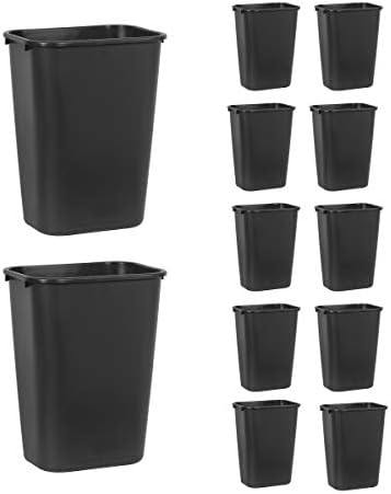 Rubbermaid Commercial Products Resin Wastebasket/Trash Can, 10-Gallon/41-Quart, Black, Plastic, for Bedroom/Bathroom/Office, Fits Under Desk/Sink/Cabinet, Pack of 12