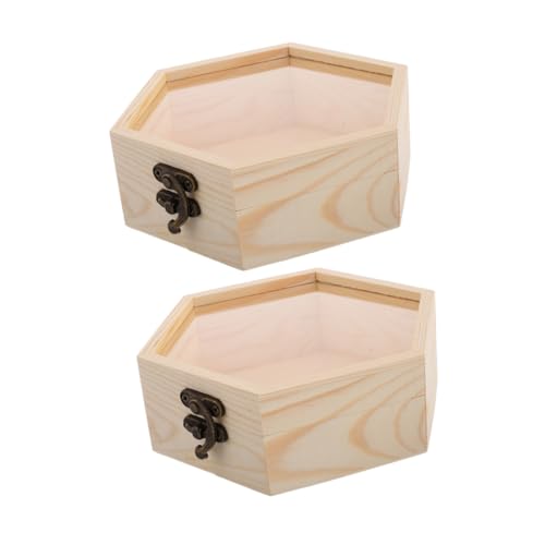 DIKACA 2個 木製 六角ボックス 収納用 ガラス蓋付き ジュエリーボックス ドライフラワー用 家の小物整理に 飾り付き木箱 レトロ調インテリア収納