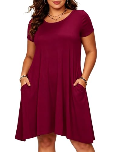 Image of Afibi Womens Short Sleeve Loose Pockets Dress Casual Swing T-Shirt Dresses