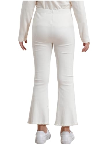 Kids Girls Ribbed Knit Bell Bottom Pants Toddler Elastic Waist Ruffle Leggings Embroidery Plush Flared Trousers4