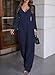 Pink Queen Jumpsuit Romper for Women Dressy Warp V-neck Long Sleeve Wide Leg Business Office Outfits Navy Blue M