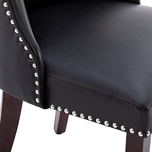 Kmax Leather Dining Chairs Set Of 6 Upholstered Side Chairs Farmhouse Accent Chairs With Nailhead Wood Legs For Dining Room Guest Room Restaurant, Black #TOP5