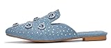 Cape Robbin Sierra Bedazzled Pointed Toe Mule Flats, Denim Size 10