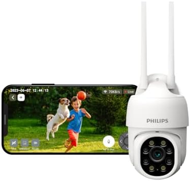 PHILIPS Smart 360° WiFi Outdoor Security Camera HSP3800 | 2MP Full HD | Pan, Tilt & Zoom | Colour Night Vision | 2 Way Talk | Motion & Sound Detect | Weather Proof IP65 | 2 Year Warranty