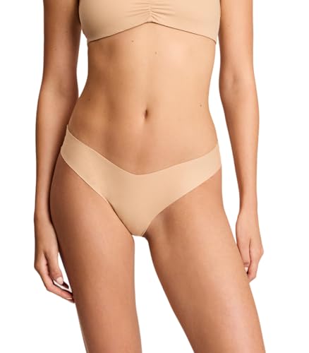 commando Cotton Thong | Raw-Cut Edges | Four-Way Stretch | Natural, Breathable Comfort | No-Show Fit Underwear | Beige, Small-Medium